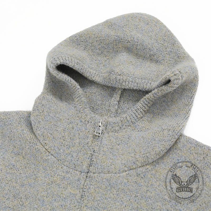 Stylish High-Neck Hooded Two-Way Zipper Knit Cardigan