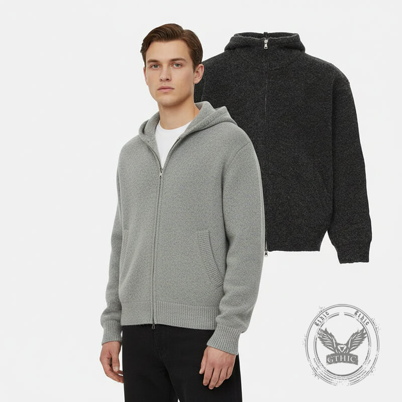 Stylish High-Neck Hooded Two-Way Zipper Knit Cardigan | Gthic.com