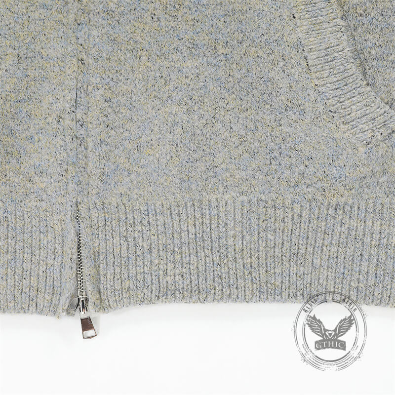 Stylish High-Neck Hooded Two-Way Zipper Knit Cardigan