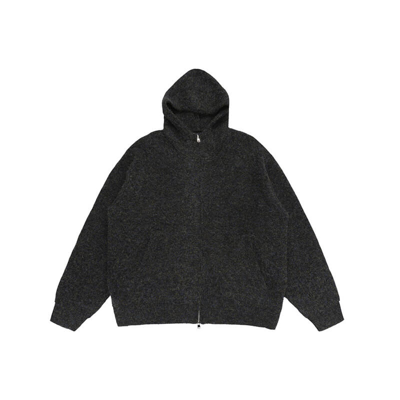 Stylish High-Neck Hooded Two-Way Zipper Knit Cardigan