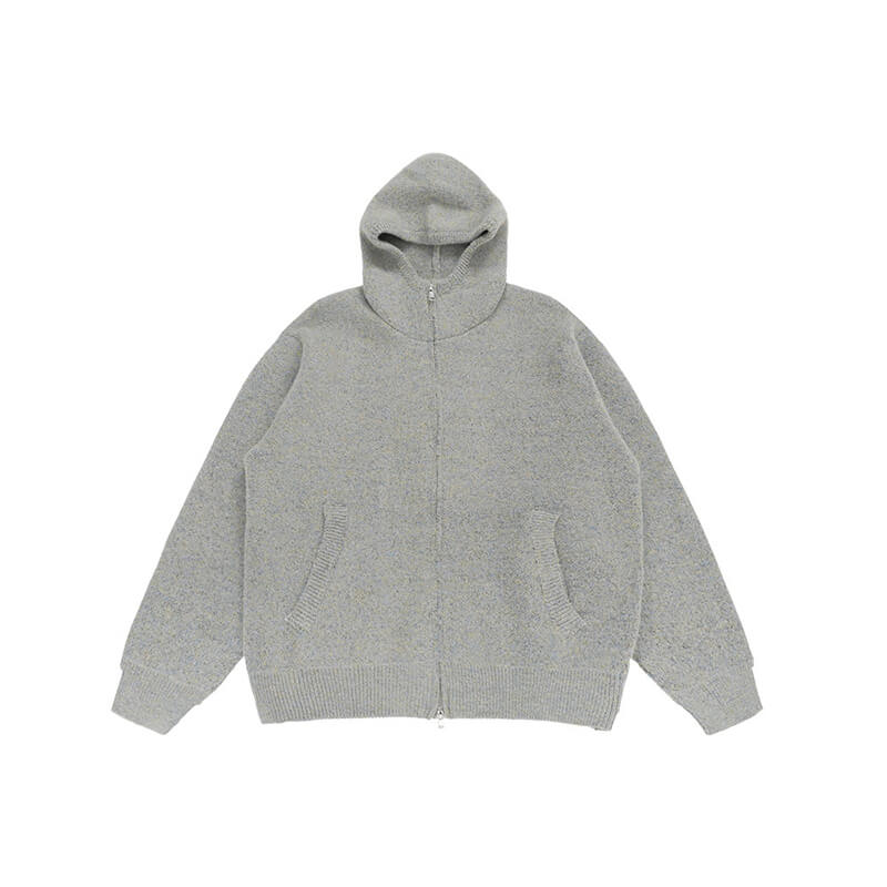 Stylish High-Neck Hooded Two-Way Zipper Knit Cardigan