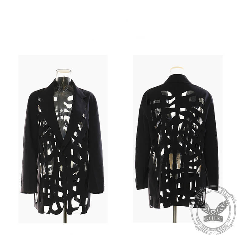 Stylish Hollow Frayed-Edge Design Suit Coat