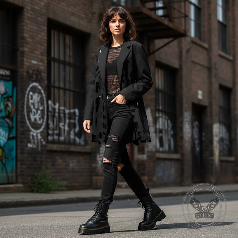 Stylish Hollow Frayed-Edge Design Suit Coat | Gthic.com