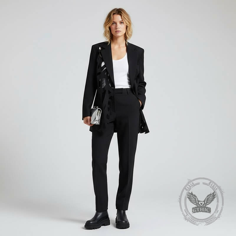 Stylish Hollow Frayed-Edge Design Suit Coat | Gthic.com