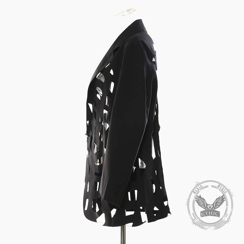 Stylish Hollow Frayed-Edge Design Suit Coat
