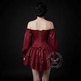 Stylish Jacquard Paneling Ruffled Off-Shoulder Dress | Gthic.com