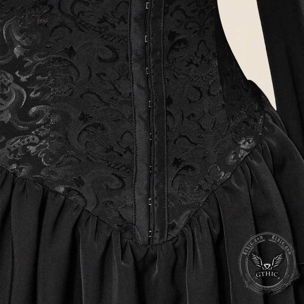 Stylish Jacquard Paneling Ruffled Off-Shoulder Dress