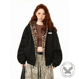 Stylish Leopard Print Warm Suede Erect Ears Hoodie Coat | Gthic.com