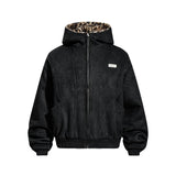 Stylish Leopard Print Warm Suede Erect Ears Hoodie Coat