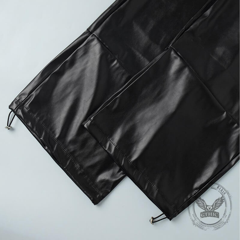 Stylish Loose-Fitting Drawstring PU Leather Lantern Pants
