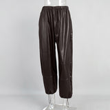 Stylish Loose-Fitting Drawstring PU Leather Lantern Pants