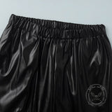 Stylish Loose-Fitting Drawstring PU Leather Lantern Pants