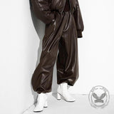 Stylish Loose-Fitting Drawstring PU Leather Lantern Pants | Gthic.com
