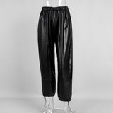 Stylish Loose-Fitting Drawstring PU Leather Lantern Pants | Gthic.com