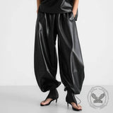 Stylish Loose-Fitting Drawstring PU Leather Lantern Pants | Gthic.com