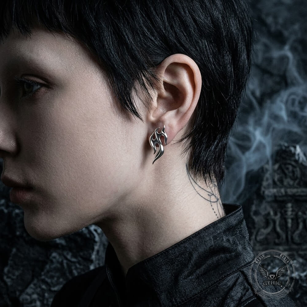 Stylish Minimalist Stainless Steel Flame Stud Earrings | Gthic.com