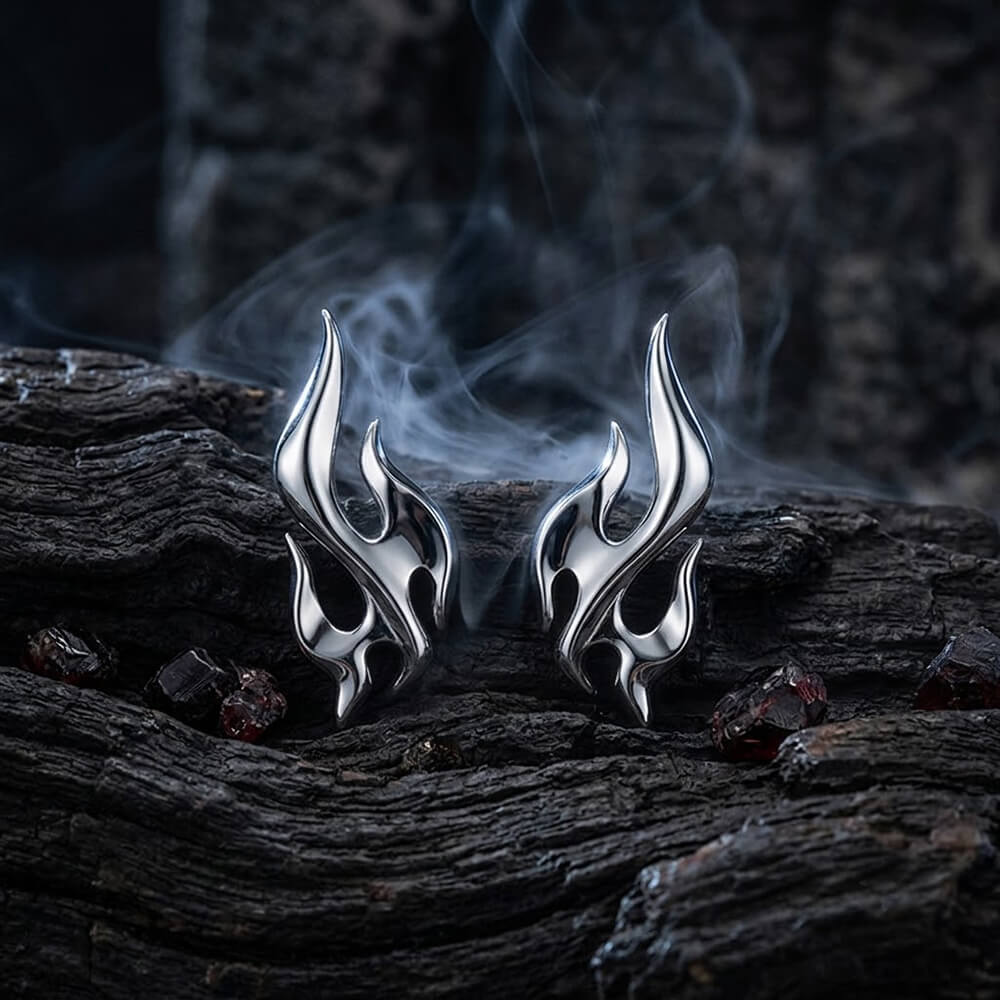 Stylish Minimalist Stainless Steel Flame Stud Earrings | Gthic.com