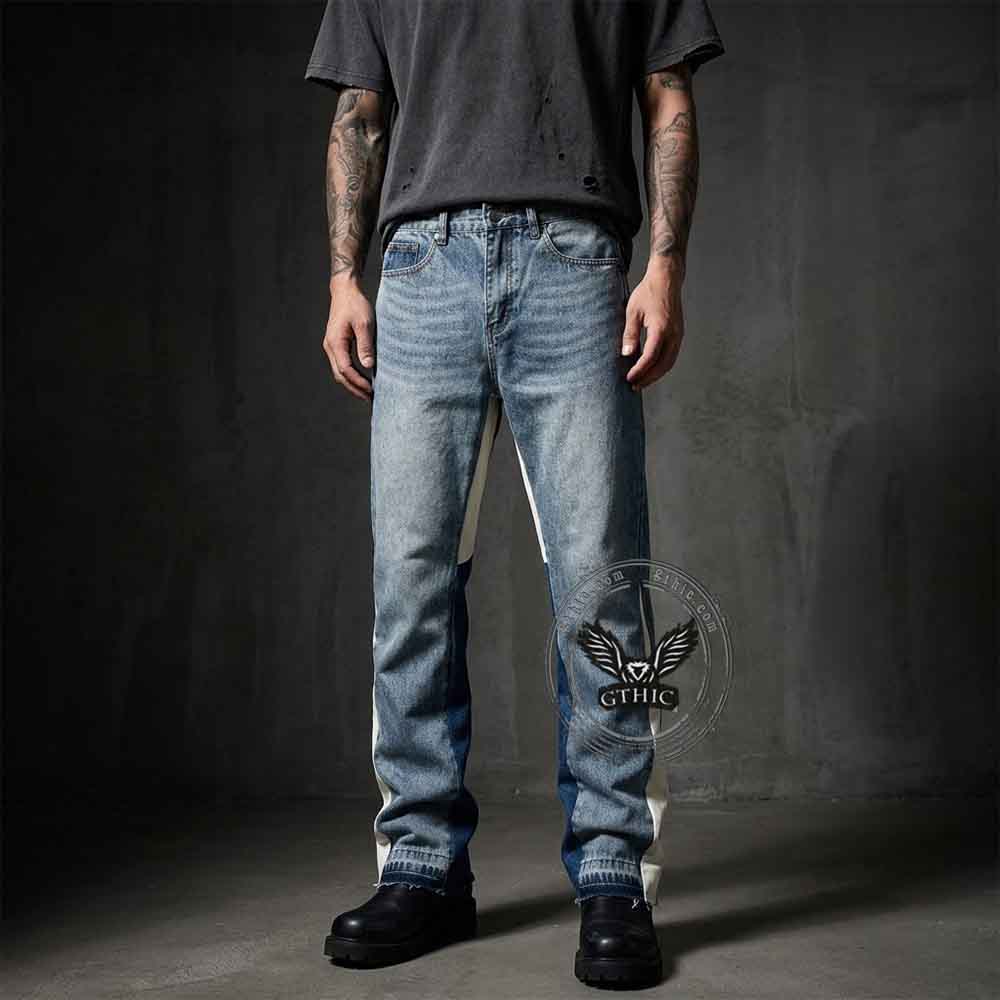 Stylish Patchwork Bootcut Versatile Cotton Jeans | Gthic.com