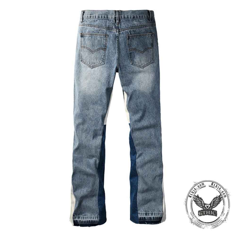 Stylish Patchwork Bootcut Versatile Cotton Jeans