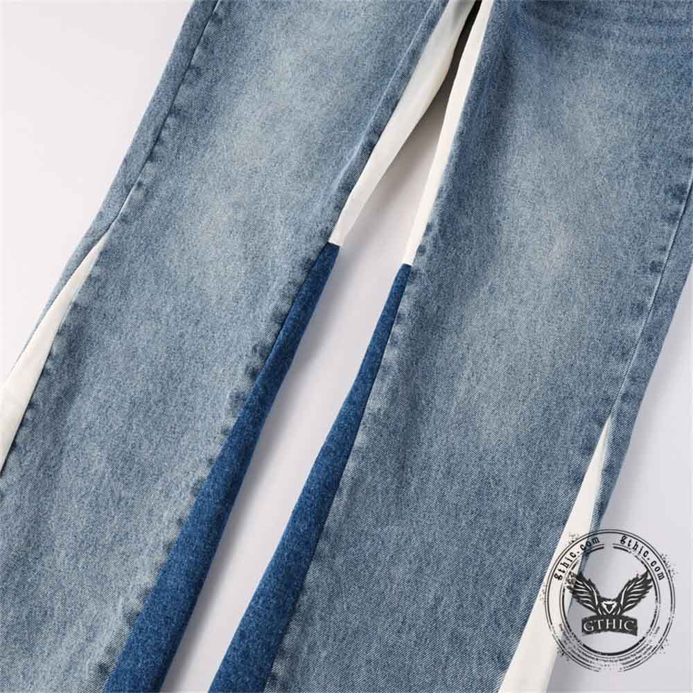 Stylish Patchwork Bootcut Versatile Cotton Jeans