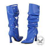 Stylish Pointed-Toe Studded Stacking Stiletto High Boots