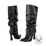 Stylish Pointed-Toe Studded Stacking Stiletto High Boots
