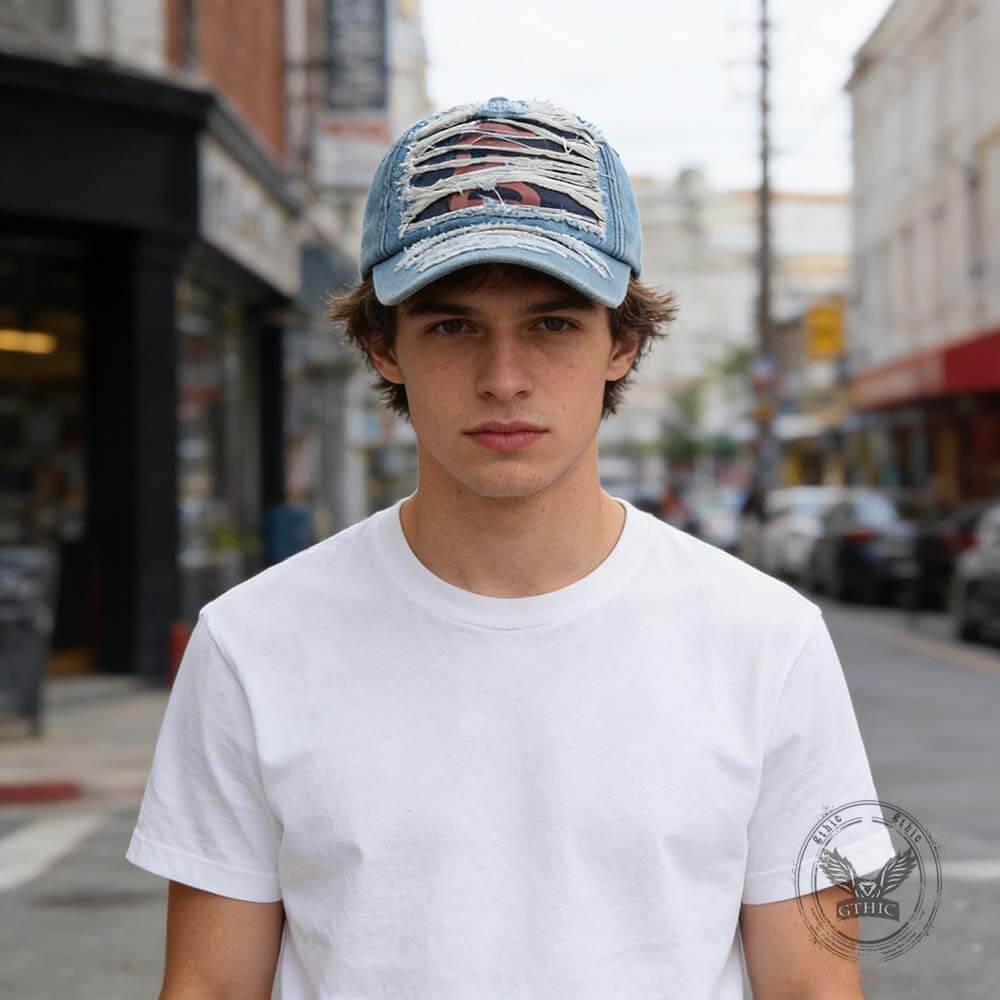 Stylish Ripped Letter Distressed Denim Baseball Cap | Gthic.com