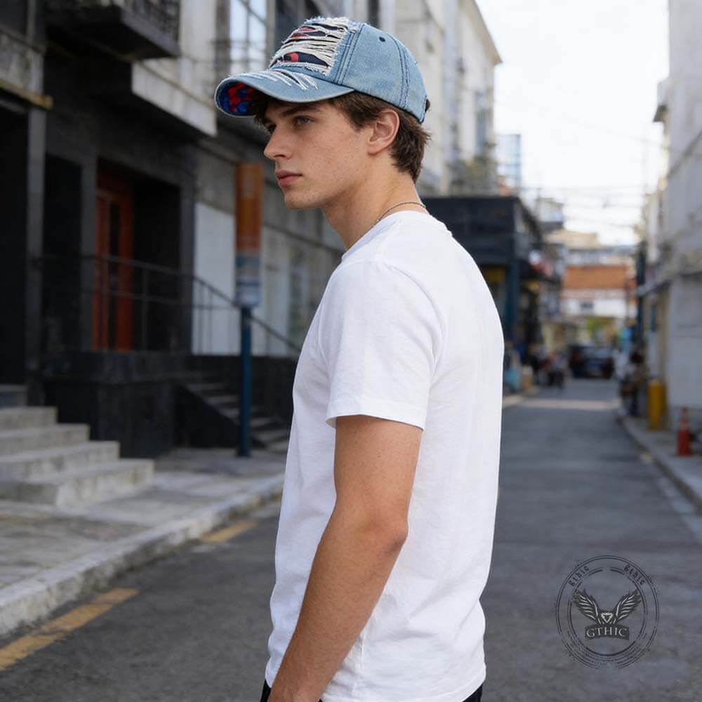 Stylish Ripped Letter Distressed Denim Baseball Cap | Gthic.com