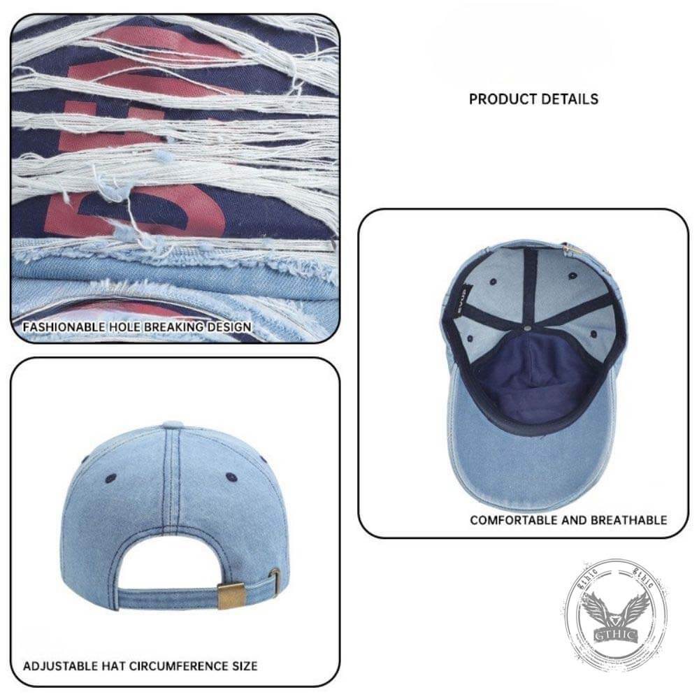 Stylish Ripped Letter Distressed Denim Baseball Cap