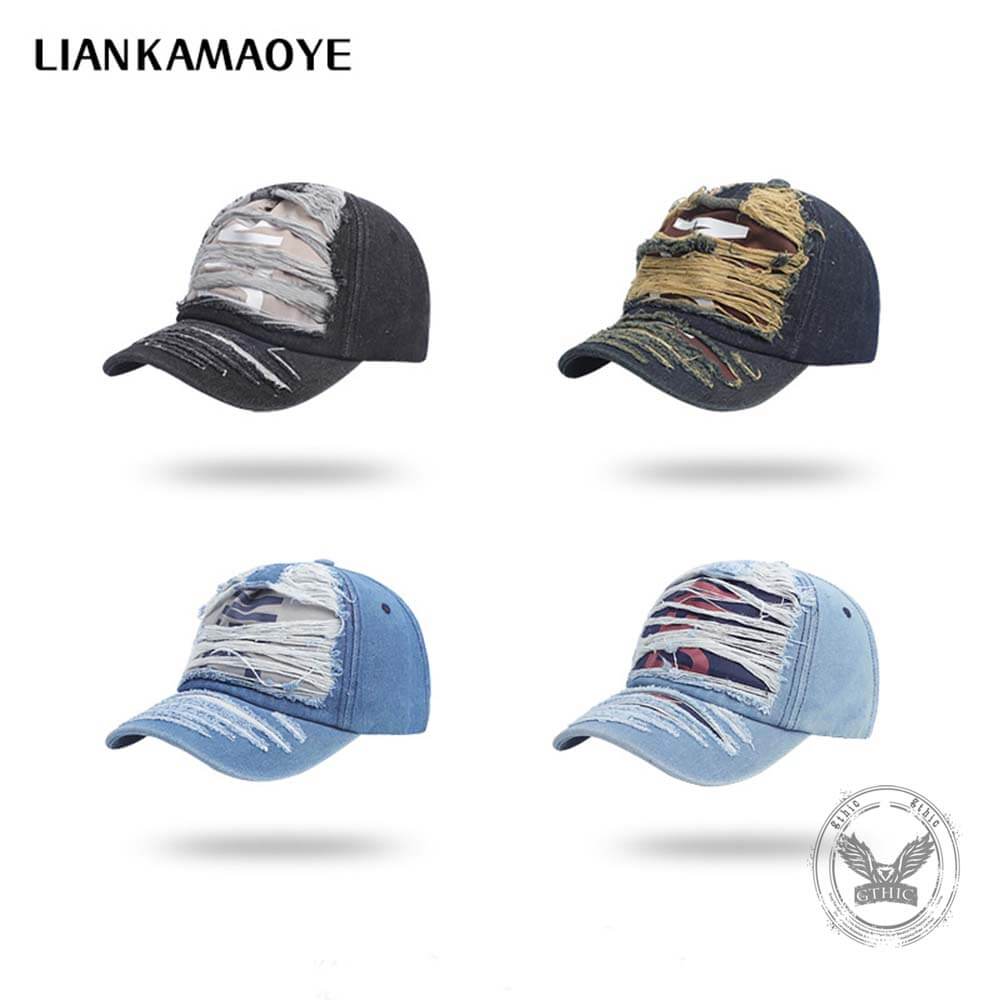 Stylish Ripped Letter Distressed Denim Baseball Cap | Gthic.com