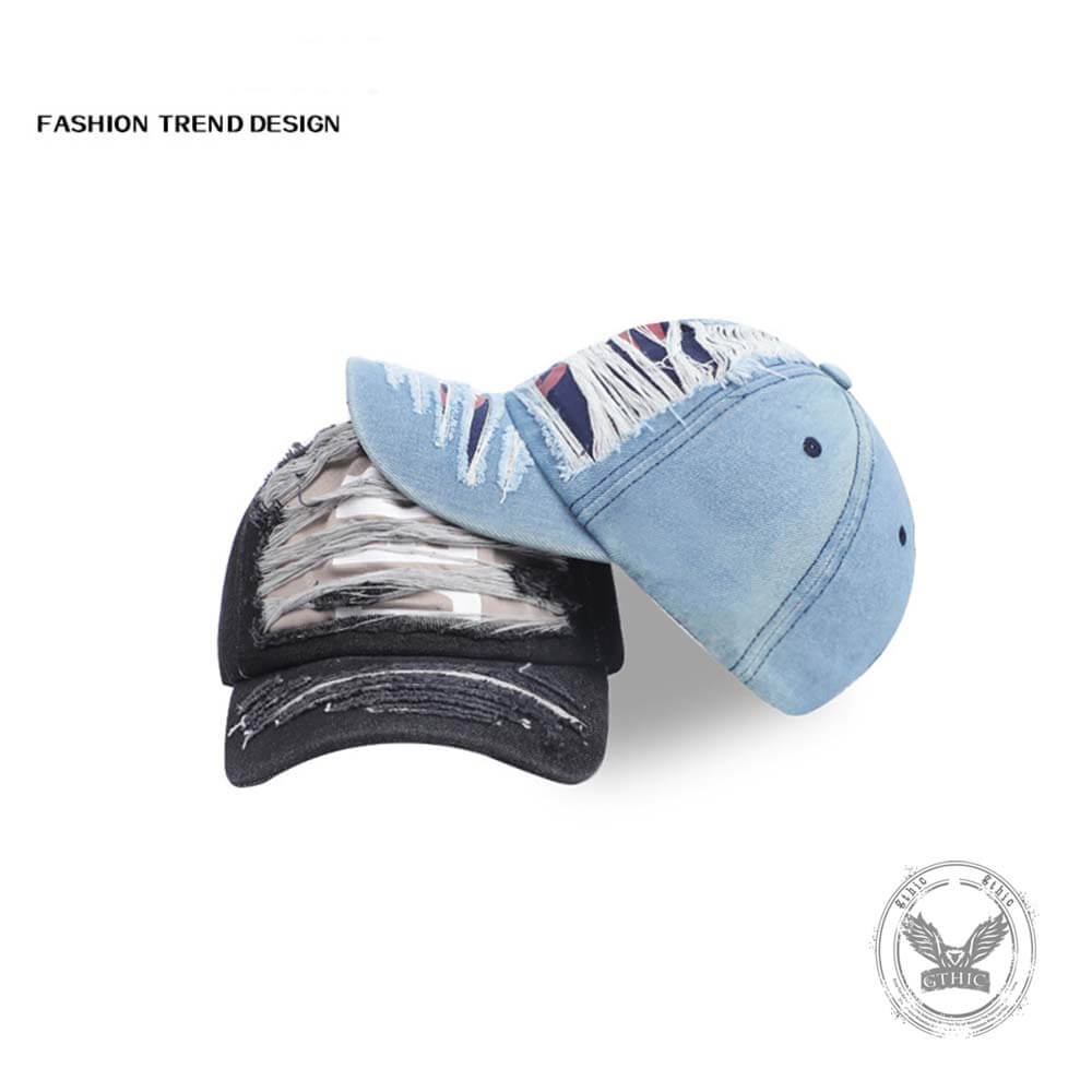 Stylish Ripped Letter Distressed Denim Baseball Cap