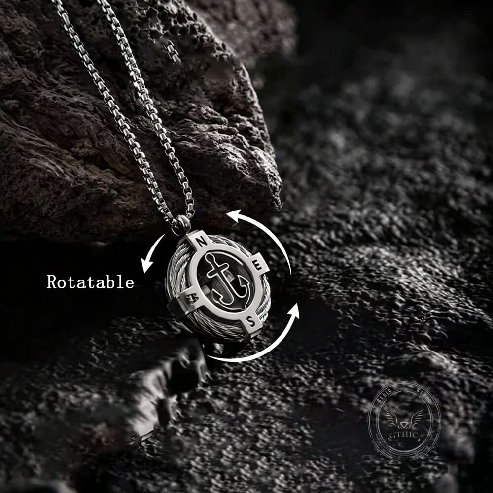Stylish Rotating Anchor Stainless Steel Compass Pendant | Gthic.com