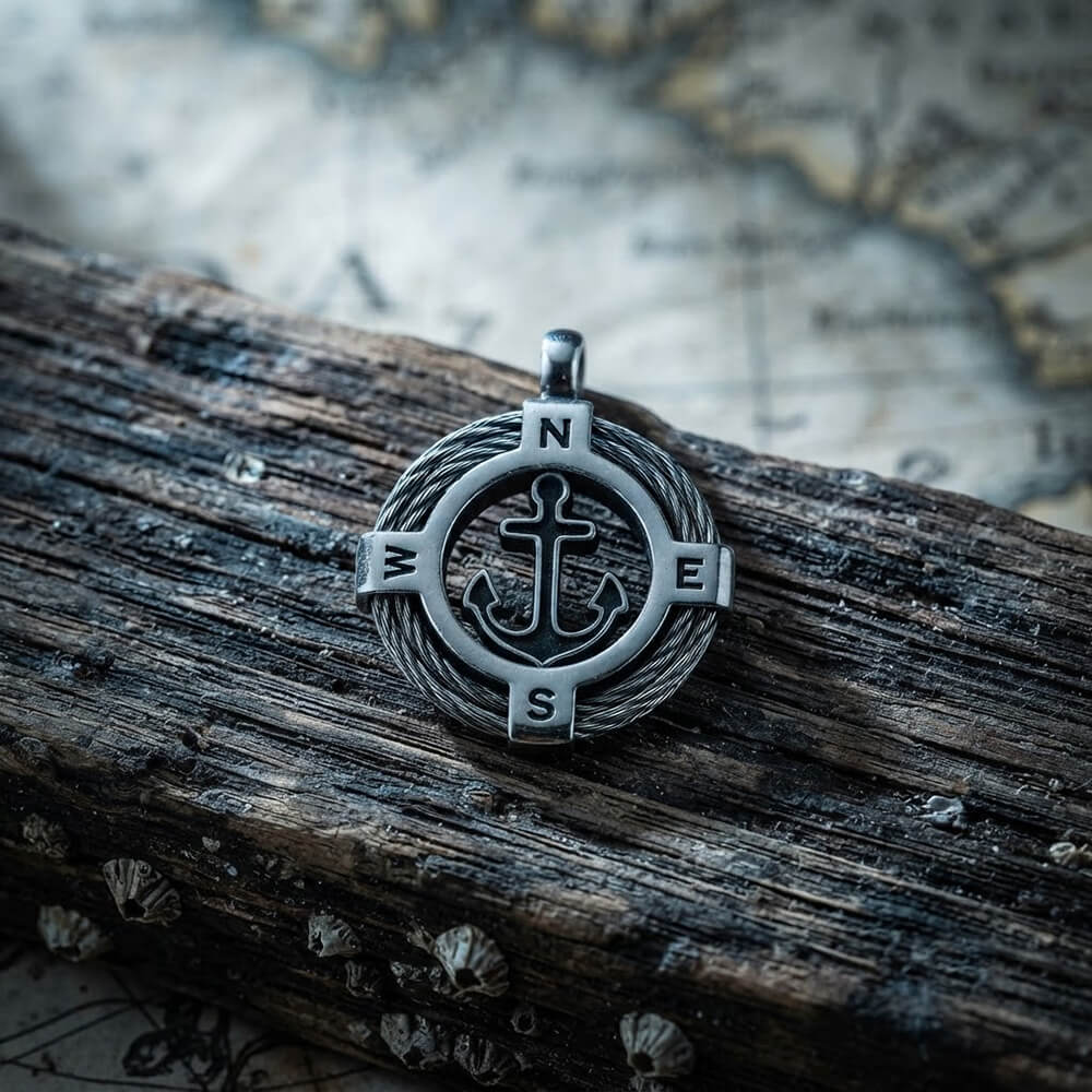 Stylish Rotating Anchor Stainless Steel Compass Pendant