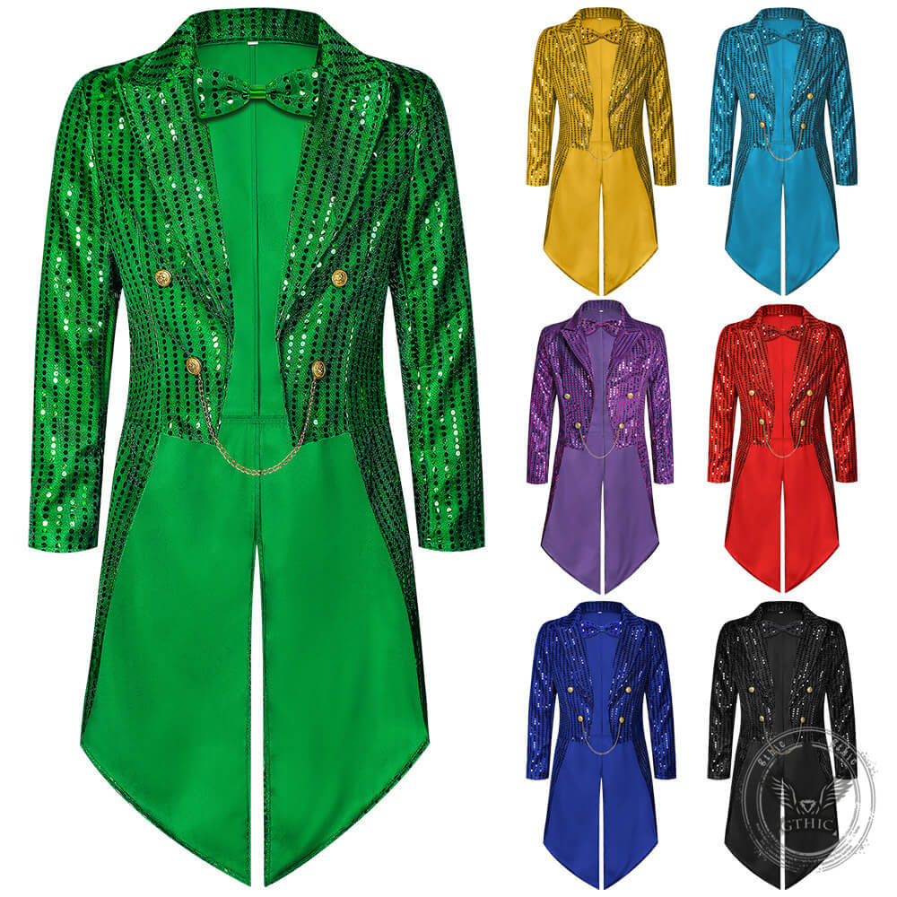 Stylish Sequin Performance Long Tailcoat Coat | Gthic.com