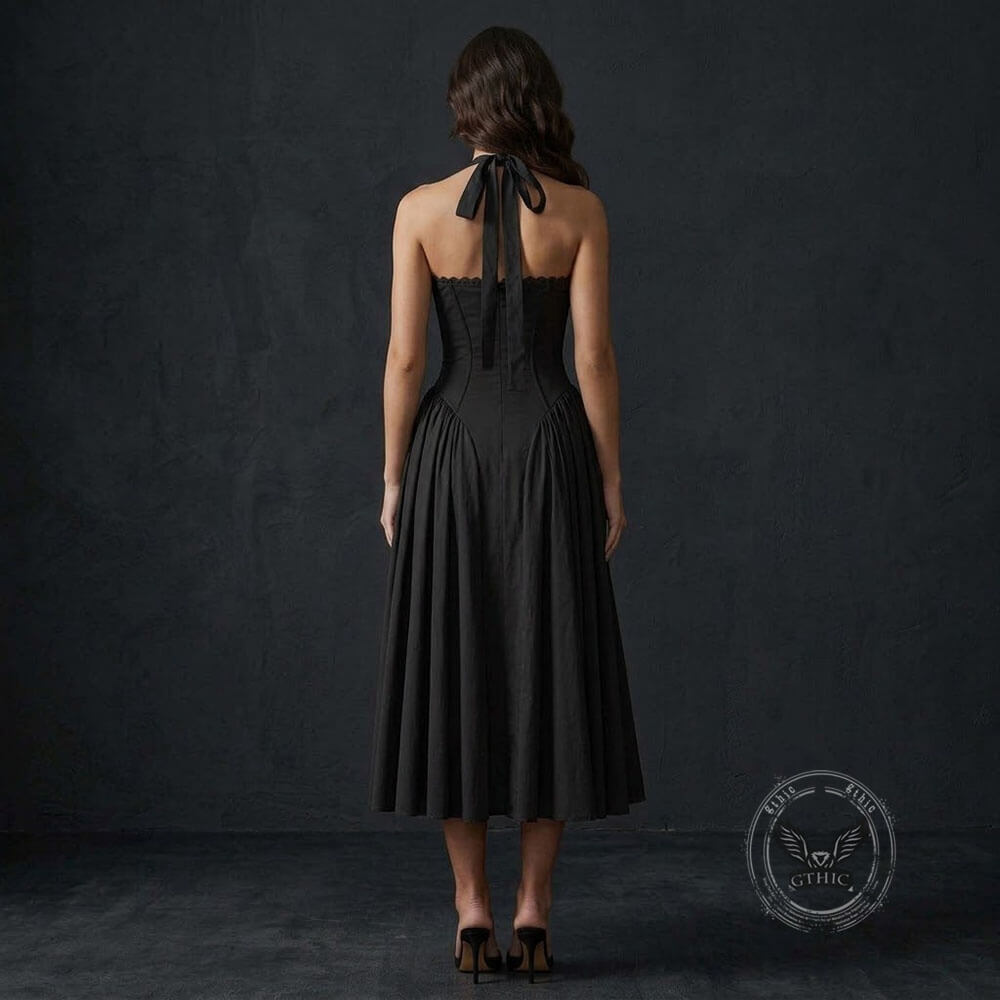 Stylish Slim-Fit Cinched Waist Halter-Neck Maxi Dress