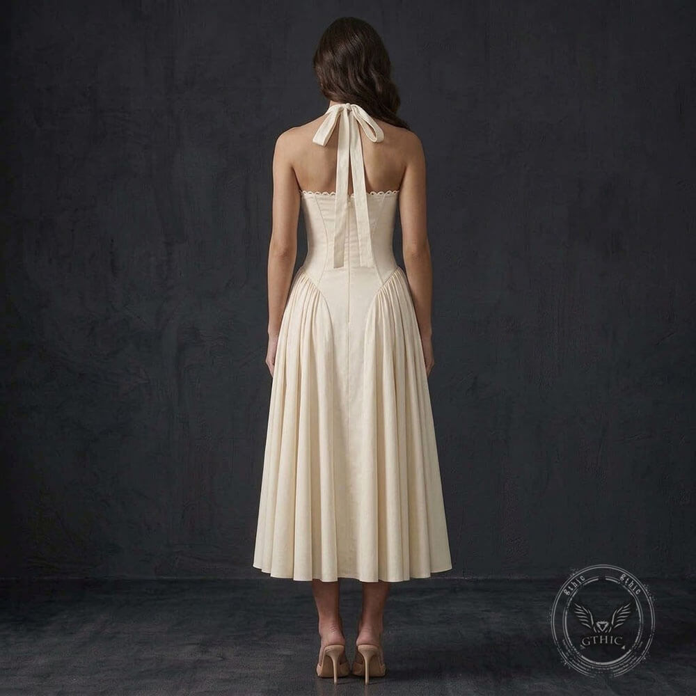 Stylish Slim-Fit Cinched Waist Halter-Neck Maxi Dress