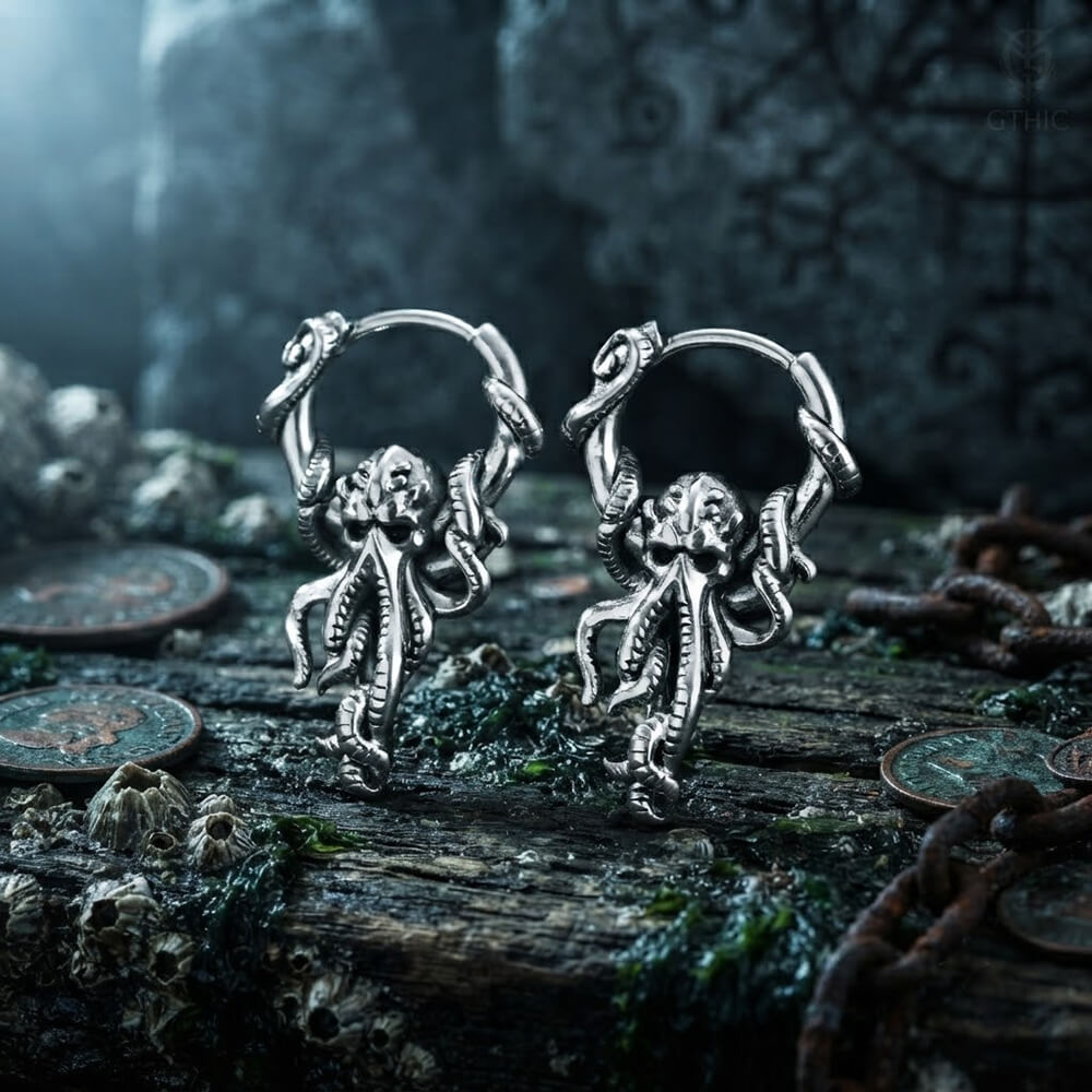 Stylish Stainless Steel Stackable Octopus Hoop Earrings | Gthic.com