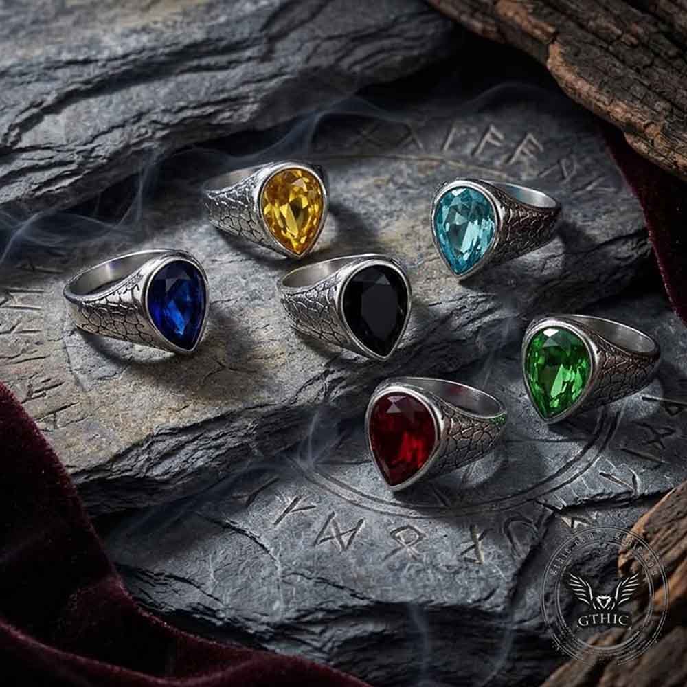 Stylish Teardrop-Shaped Gemstone Stainless Steel Ring | Gthic.com