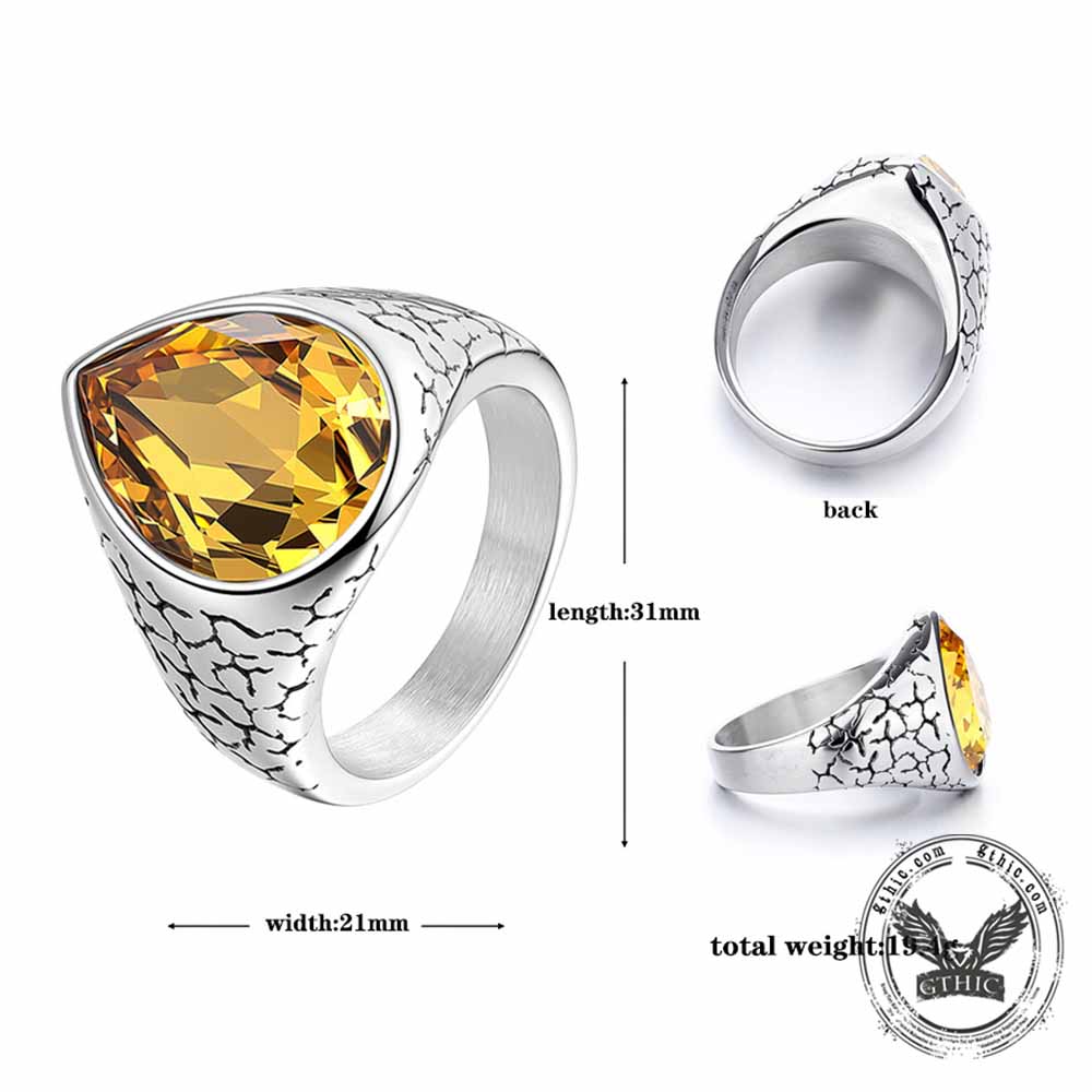 Stylish Teardrop-Shaped Gemstone Stainless Steel Ring