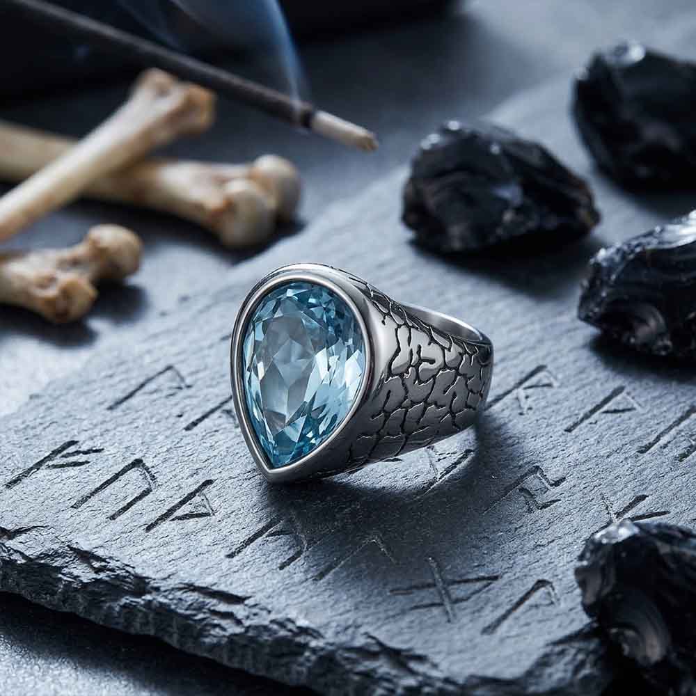 Stylish Teardrop-Shaped Gemstone Stainless Steel Ring | Gthic.com