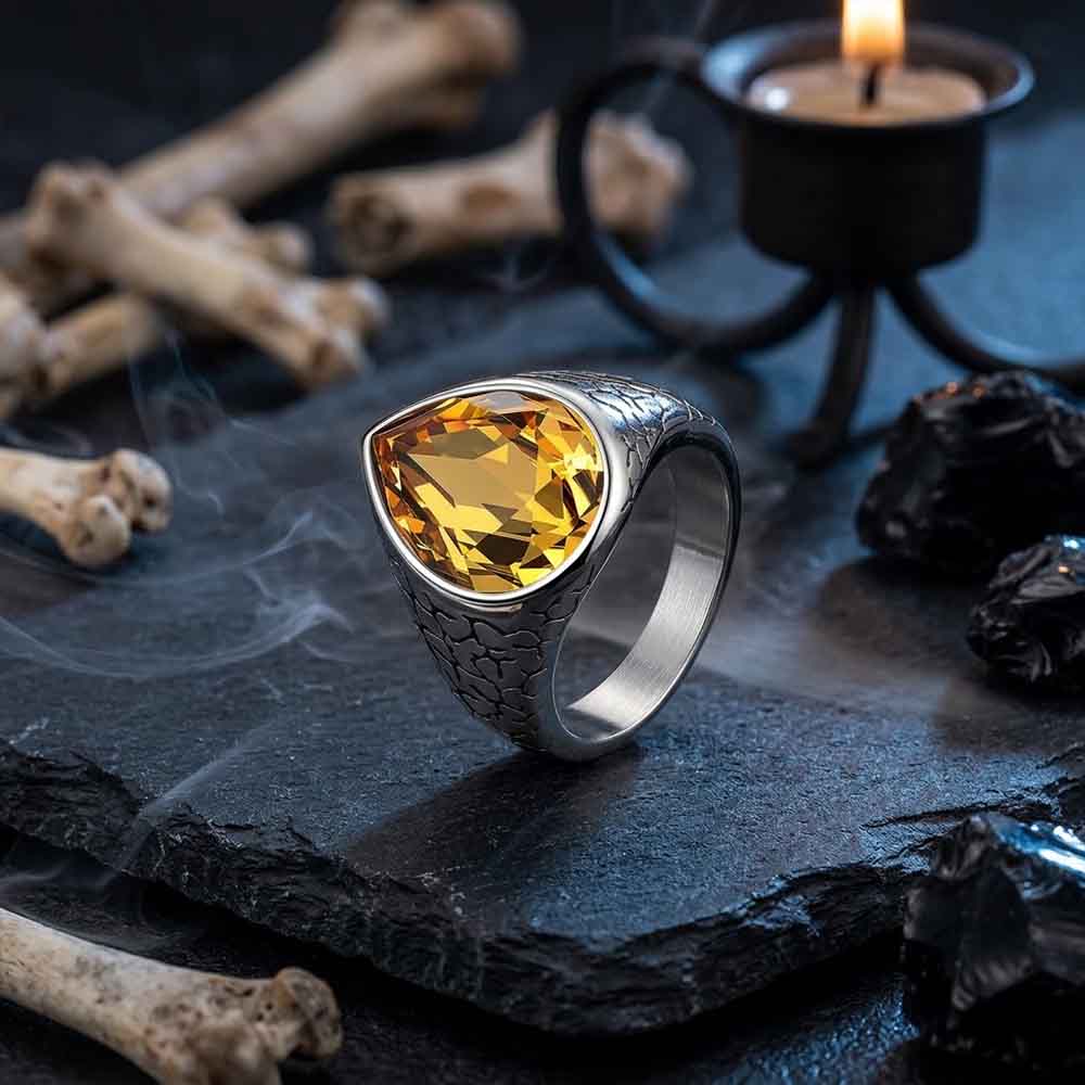 Stylish Teardrop-Shaped Gemstone Stainless Steel Ring