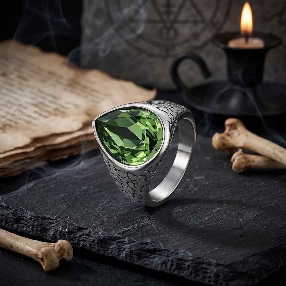 Stylish Teardrop-Shaped Gemstone Stainless Steel Ring