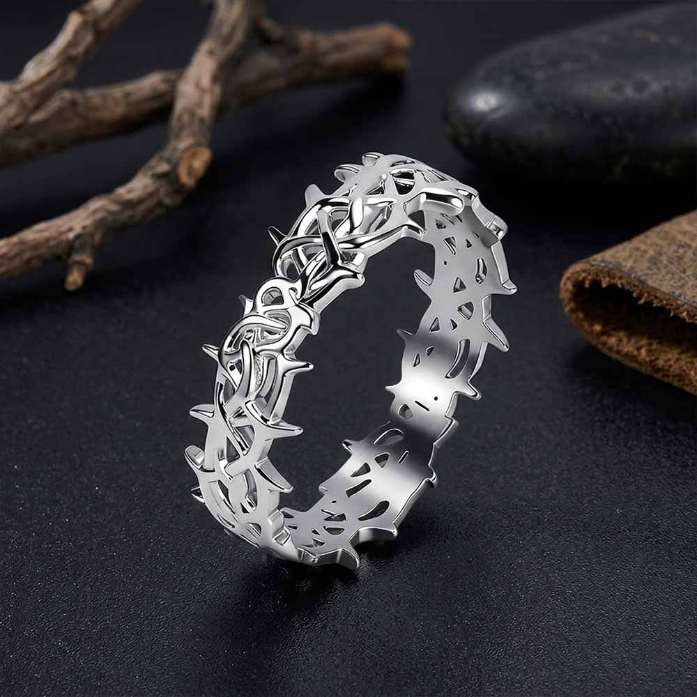 Stylish Thorn Hollow Stainless Steel Simple Ring | Gthic.com
