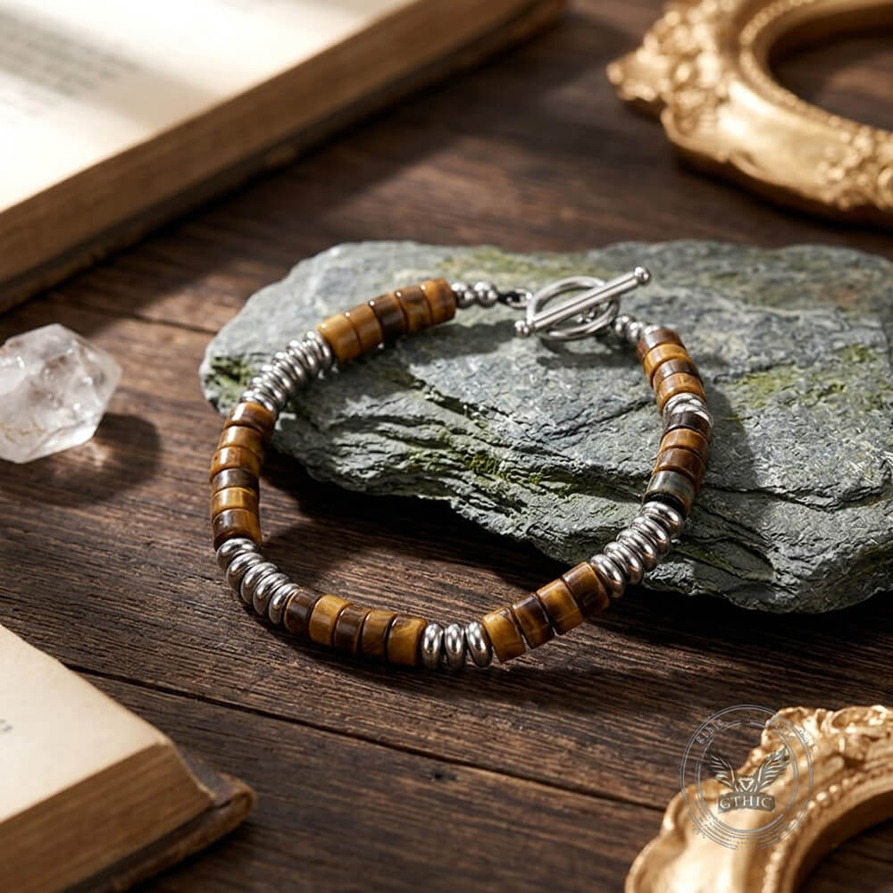 Stylish Tiger's Eye Stone Alloy OT Buckle Beaded Bracelet | Gthic.com