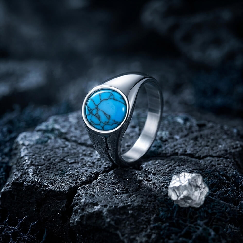 Stylish Turquoise Stainless Steel Simple Ring | Gthic.com