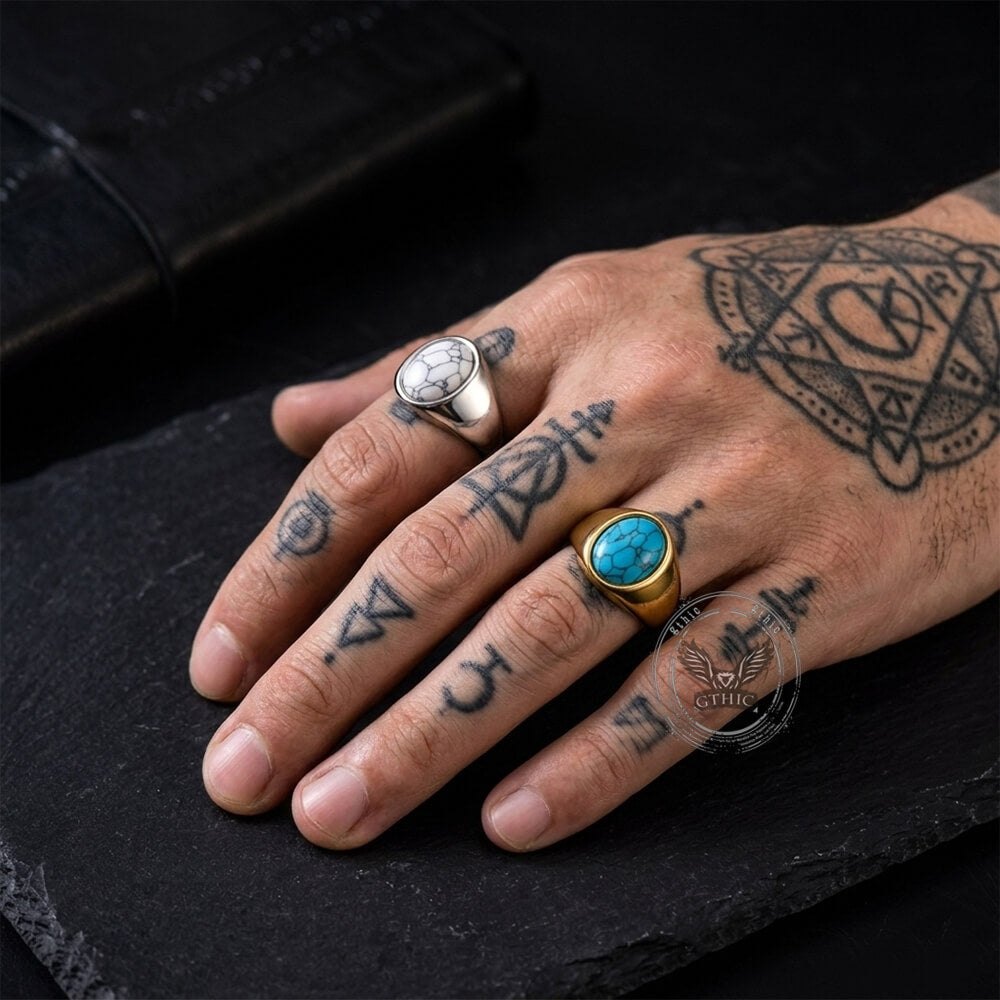 Stylish Turquoise Stainless Steel Simple Ring | Gthic.com