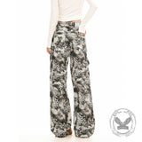 Stylish White Leopard Print Wide-Leg Baggy Pants | Gthic.com