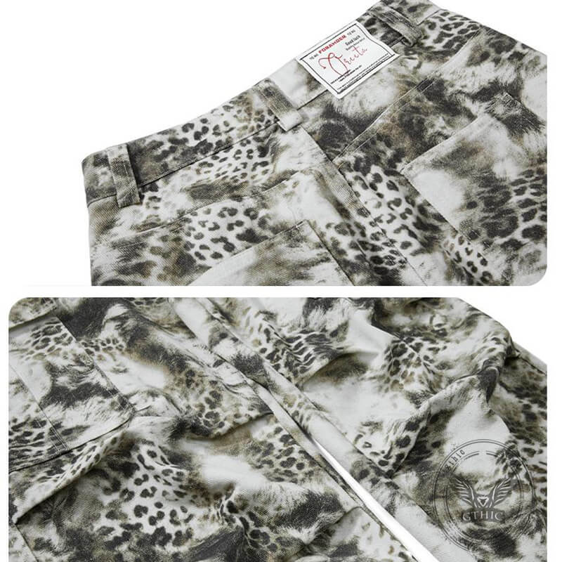 Stylish White Leopard Print Wide-Leg Baggy Jeans