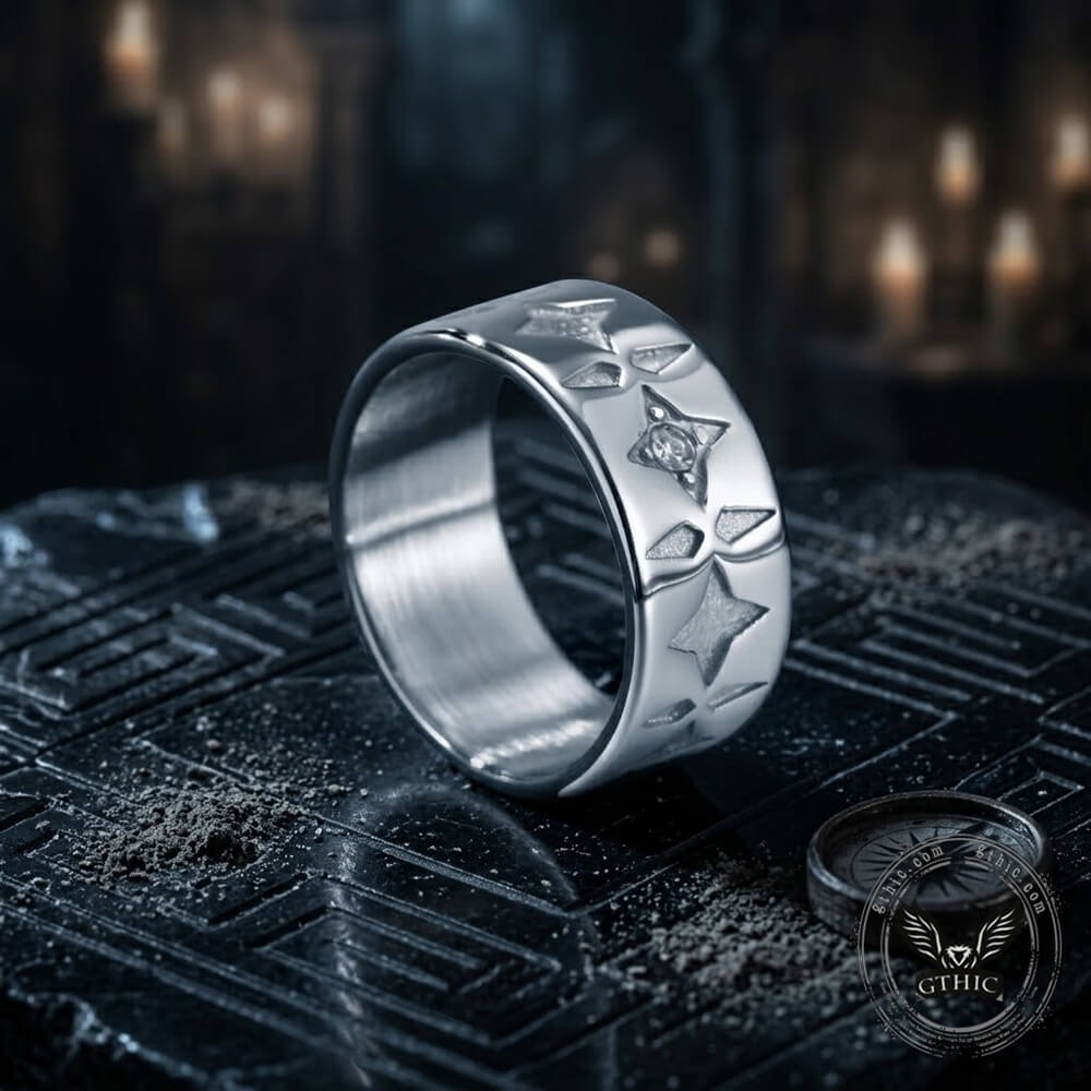Stylish Zircon Four-Pointed Star Stainless Steel Ring | Gthic.com