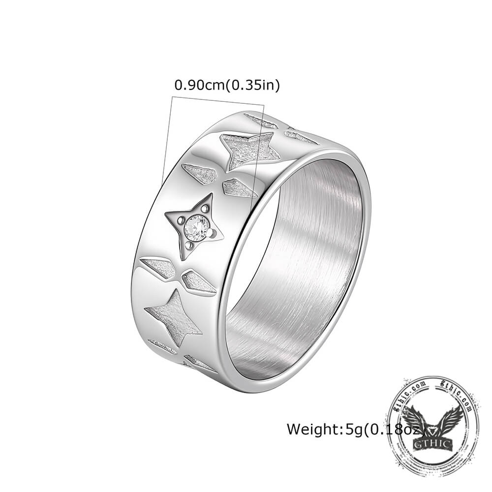 Stylish Zircon Four-Pointed Star Stainless Steel Ring